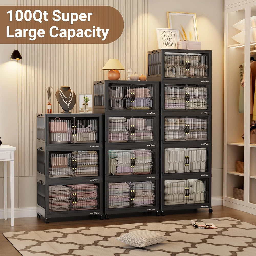 BROVIEW 400Qt Stackable Storage Bins with Lid, Extra Large Closet Organizer C...