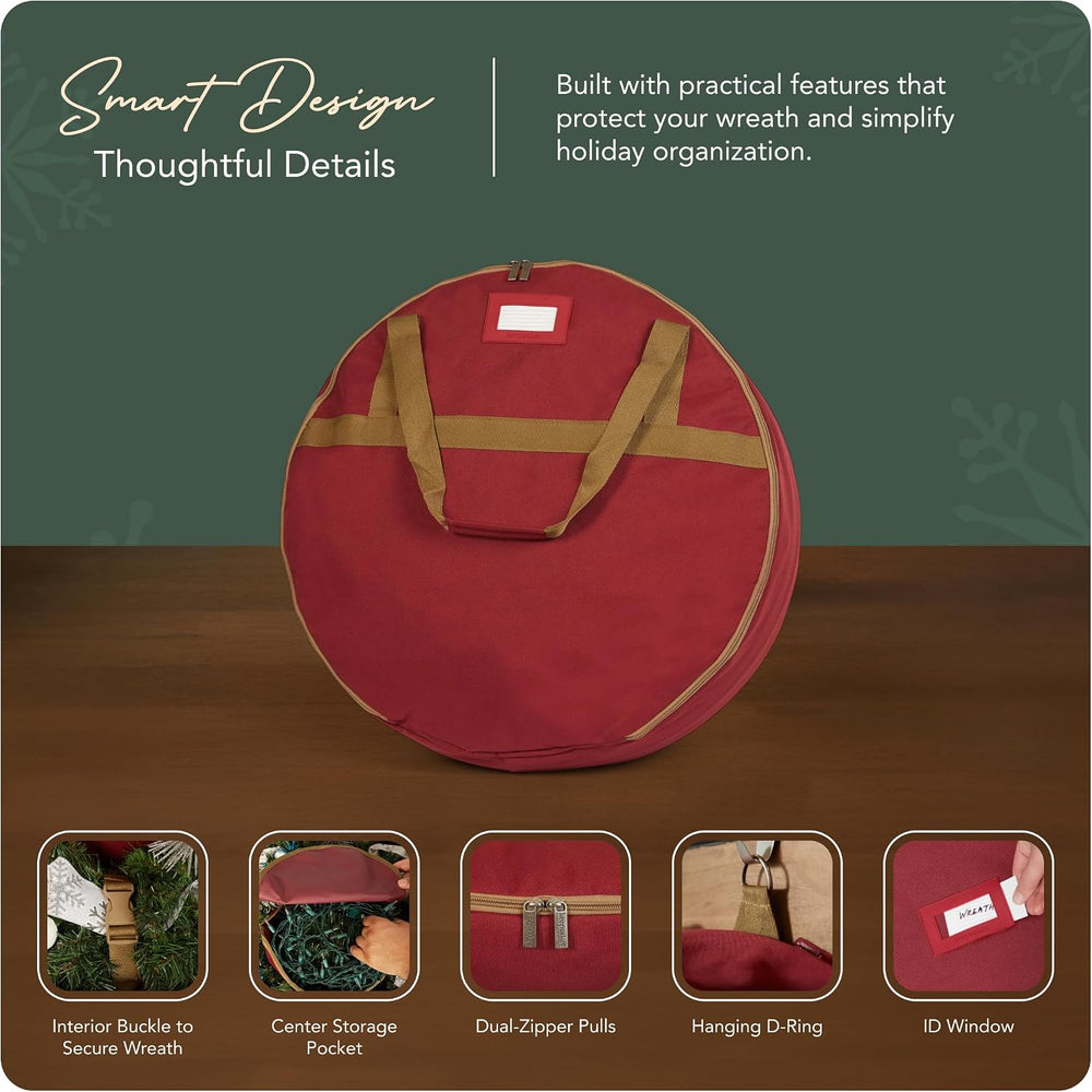 Covermates Standard Wreath Storage Bag with Pouch, 30" Diameter, Red