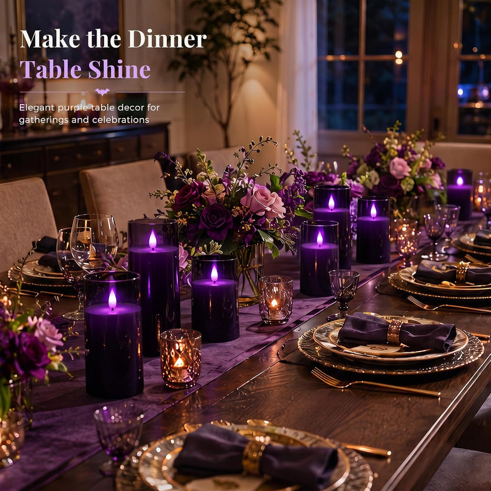 Homemory Dark Gray Flameless Candles, Purple Glow, Remote Timer, Set of 9