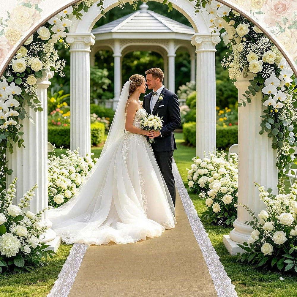 3 ft x 20 ft Burlap Aisle Runner for Wedding,Wedding Walkway Runner with Lace...