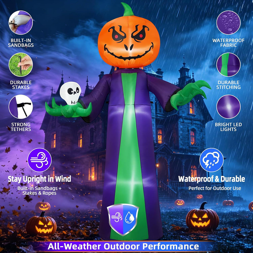 Halloween Inflatables 8FT Giant Pumpkin Monster with 180ยฐ Rotating Head &...