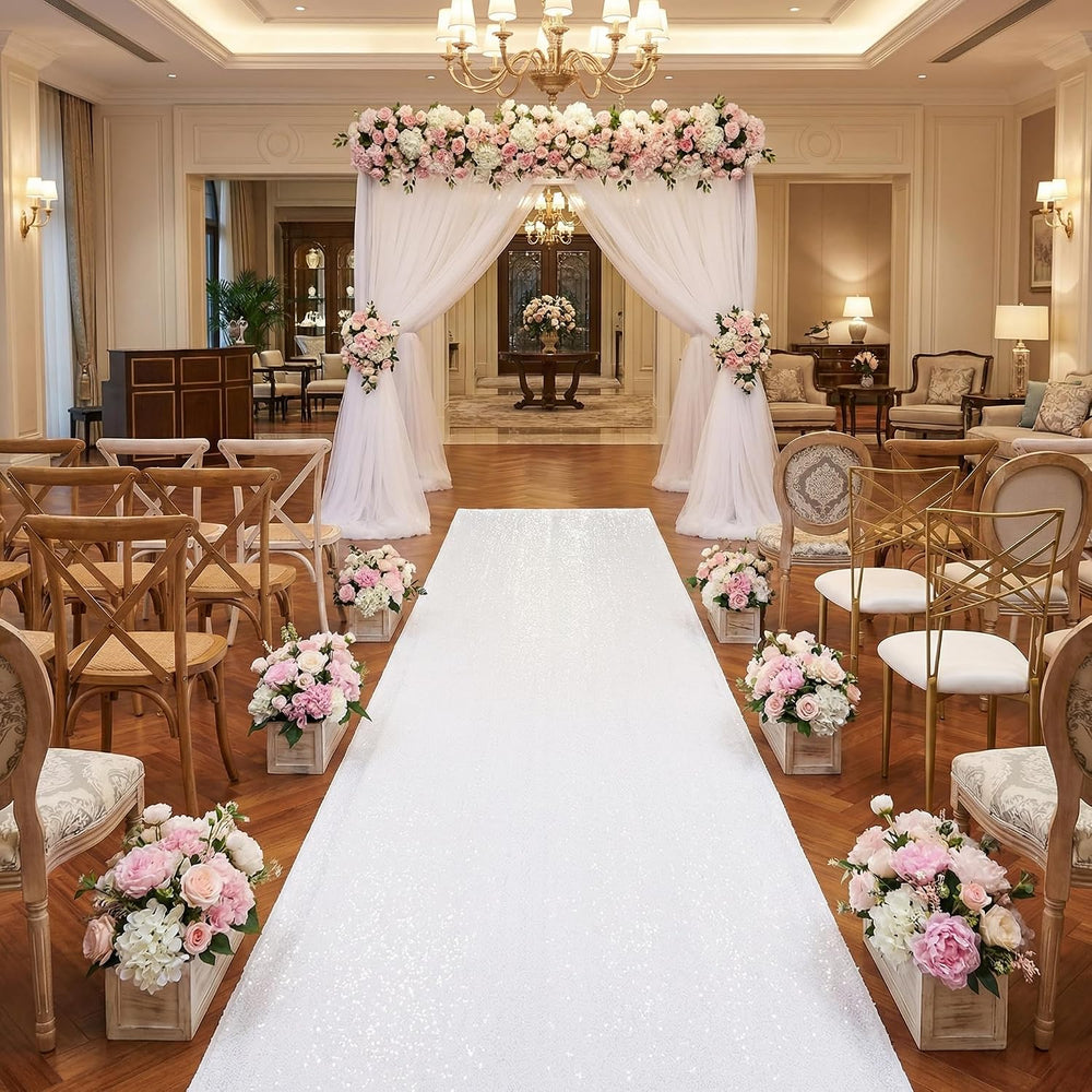 Wedding Aisle Runner 4x15ft Sequin Aisle Runner White Shimmer Carpet Runners ...