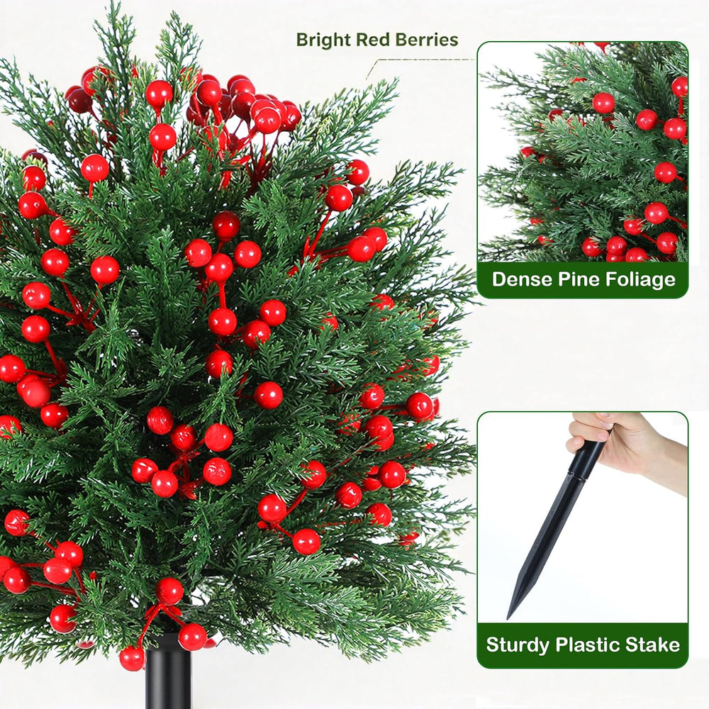 Artificial Christmas Flower Faux Norfolk Pine Berry Topiary Ball with Stake