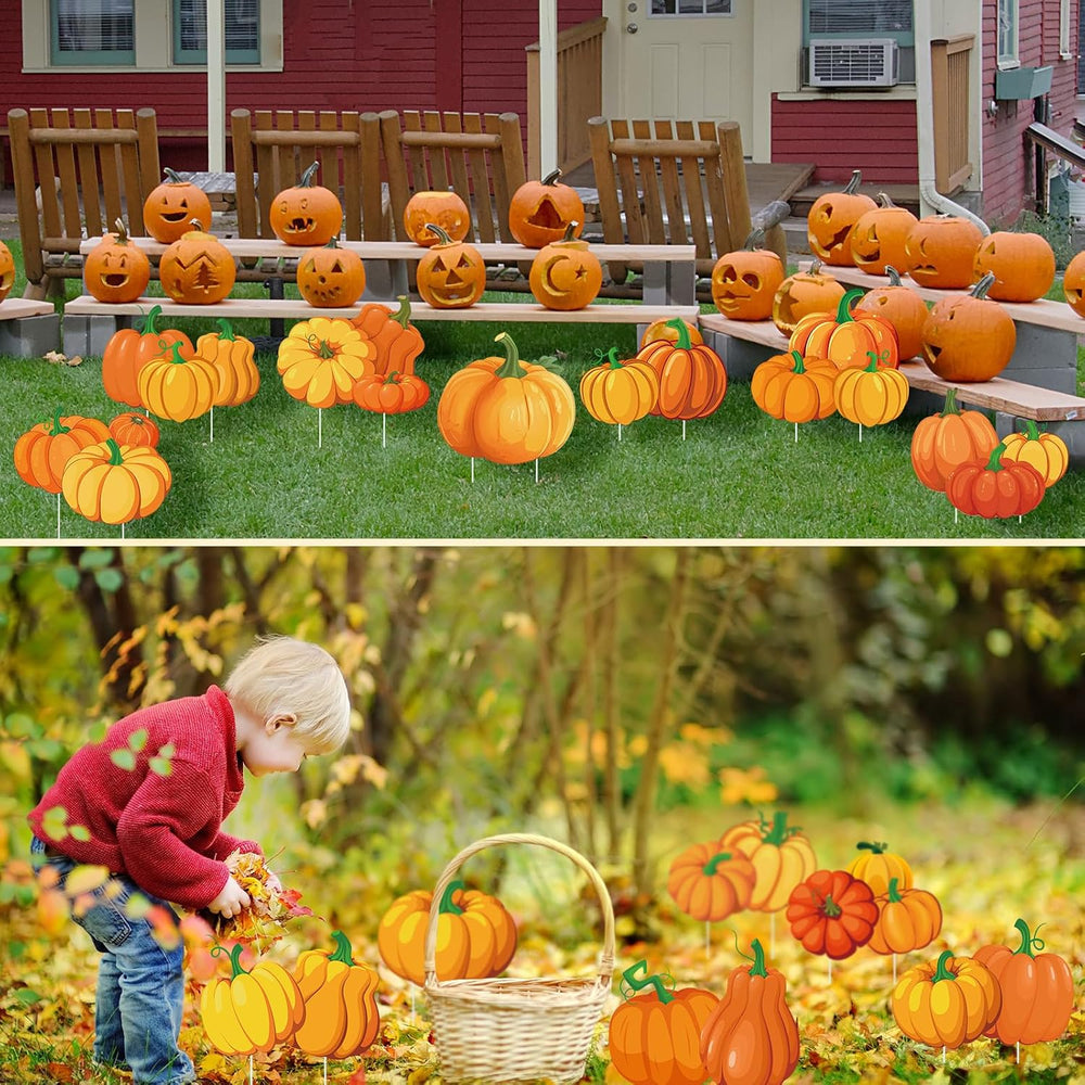 Yuntau 18 Pcs Fall Yard Signs with Stakes, 18 Styles, Pumpkin