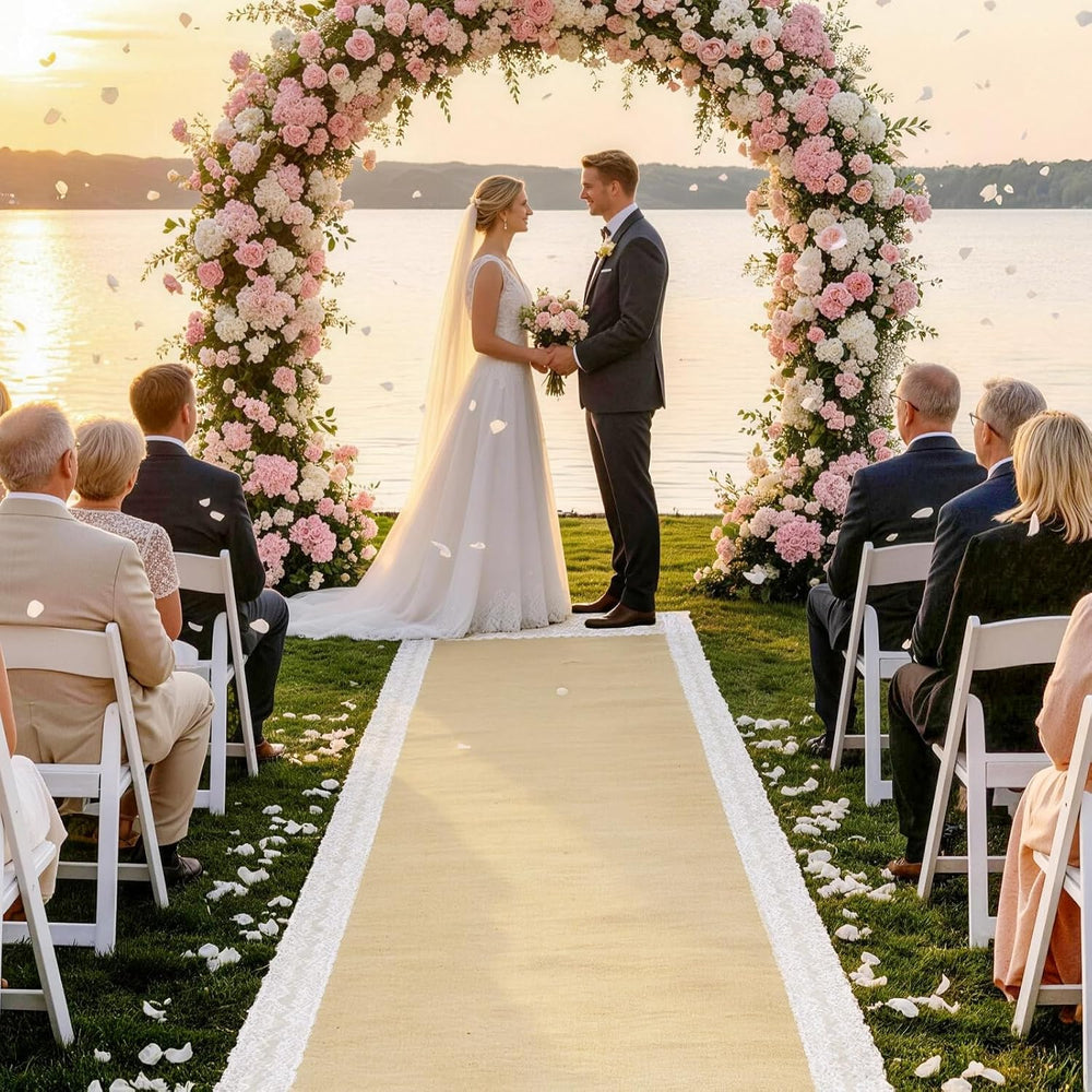 3 ft x 20 ft Burlap Aisle Runner for Wedding,Wedding Walkway Runner with Lace...