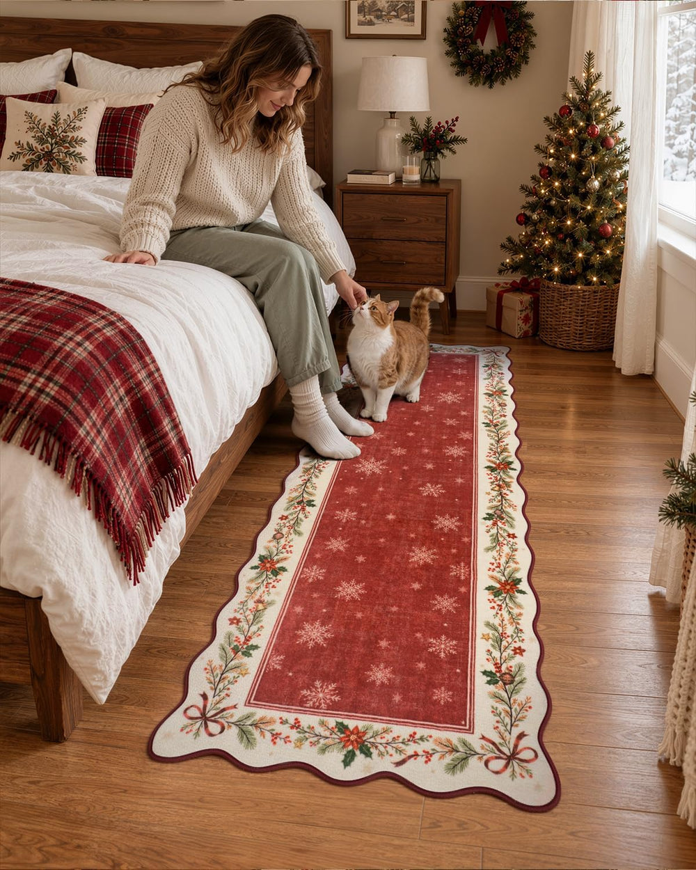 Lahome Christmas Runner Rug 2x6 Red, Washable Kitchen Carpet