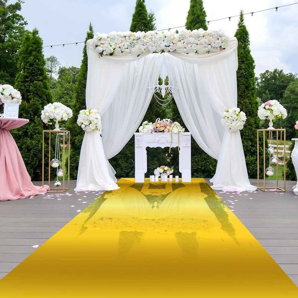 Tinideya 3.3 x 98.4 ft Mirror Rug Aisle Runner for Wedding Ceremony, Gold