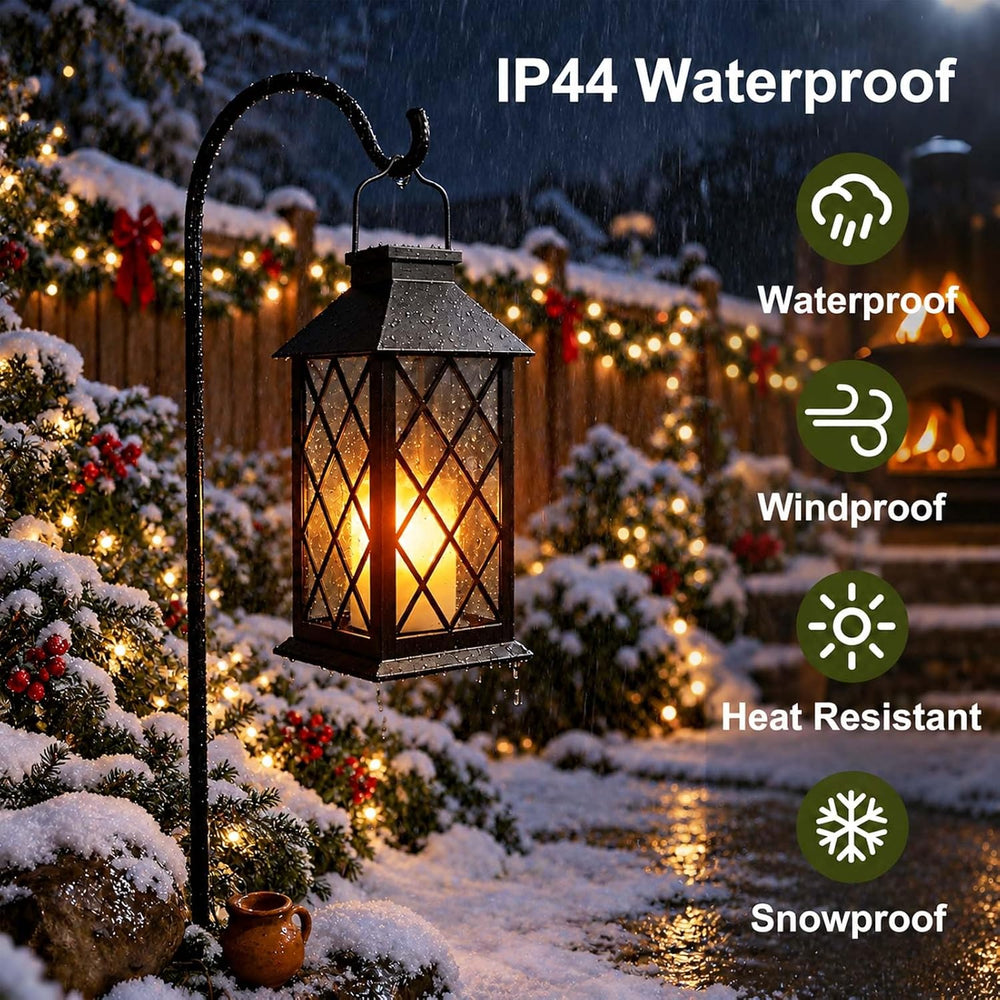 2 Pack 14'' Black Large Outdoor Solar Lanterns Outdoor Waterproof