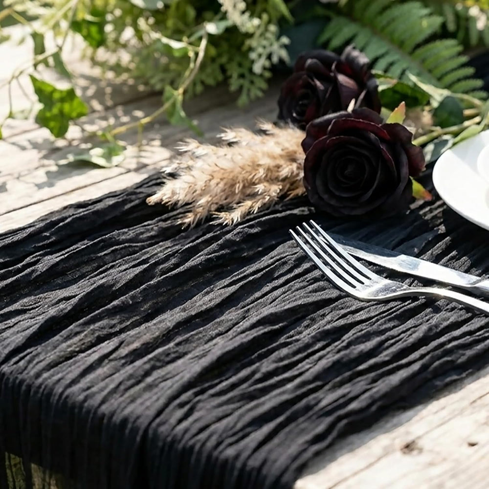 6 Pack Halloween Black Cheesecloth Table Runner Boho Gauze Home Decor