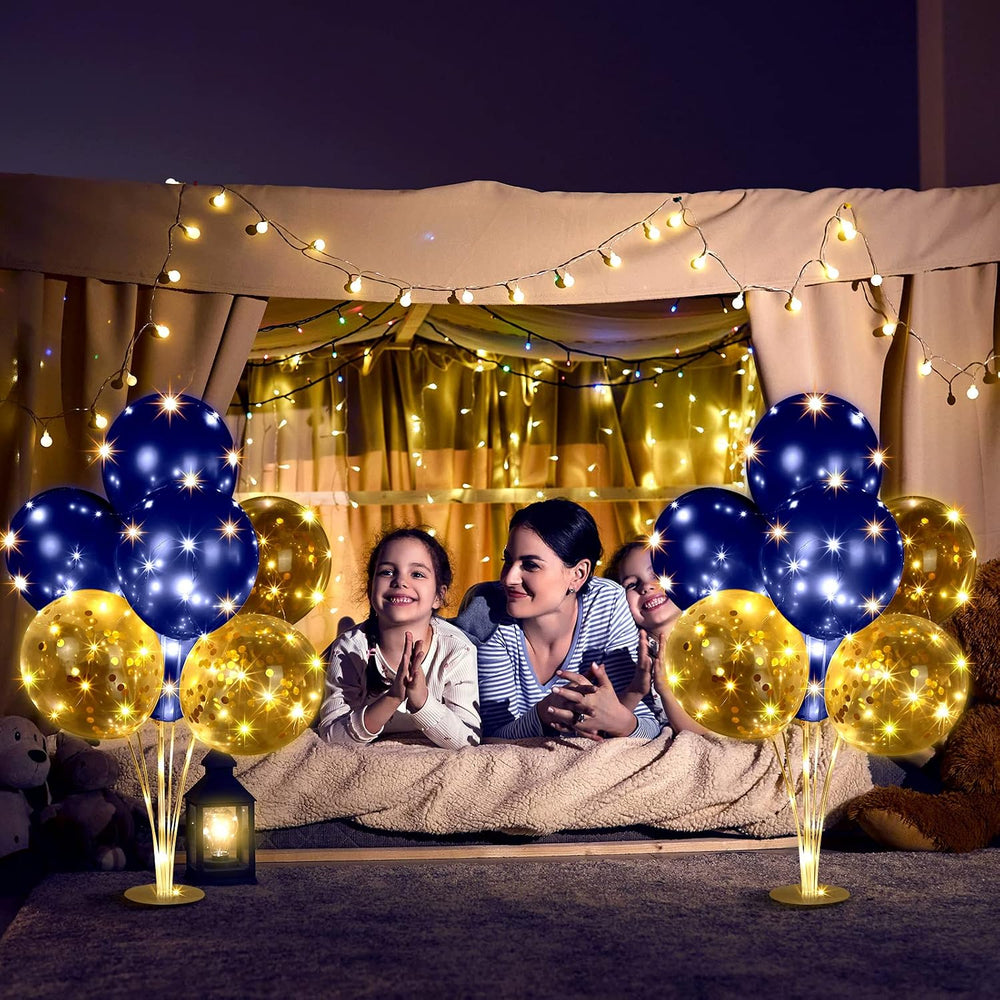 6 Sets 60 Pcs Lighted Balloons Centerpiece Table, Navy Blue