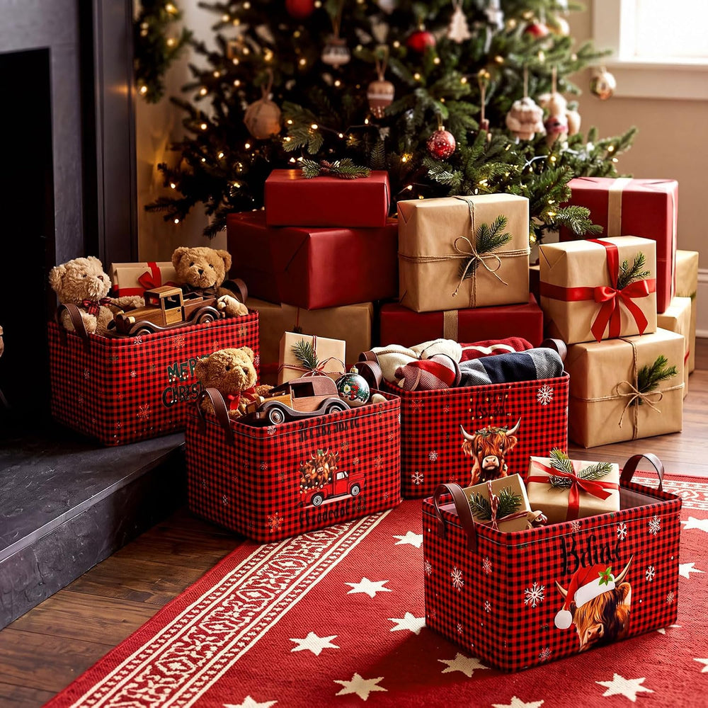 CHENGU 6 Pack Christmas Storage Basket Red Plaid Collapsible Christmas Bins