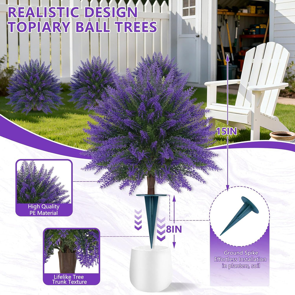Artificial 2 Pack Lavender UV Resistant Topiary Ball for Outdoor