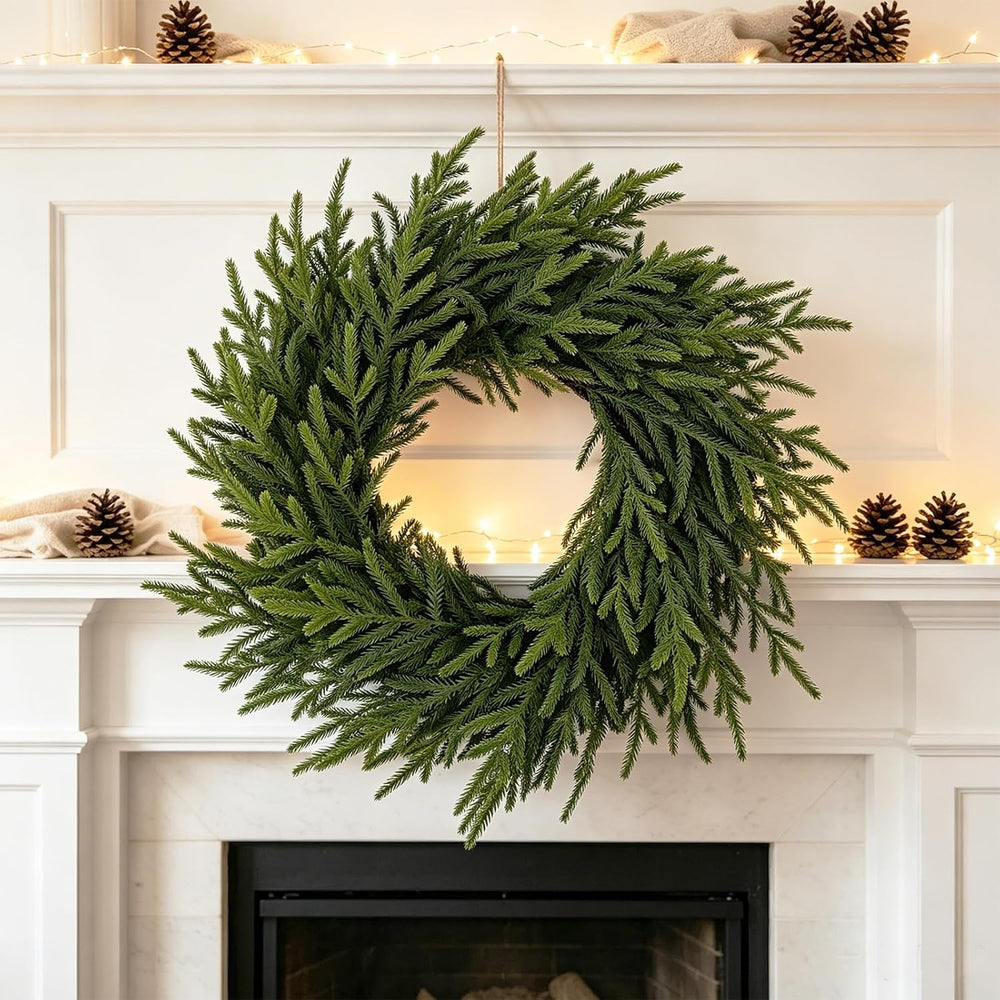 24"Realistic Artificial Norfolk Pine Christmas Wreath for Front Door