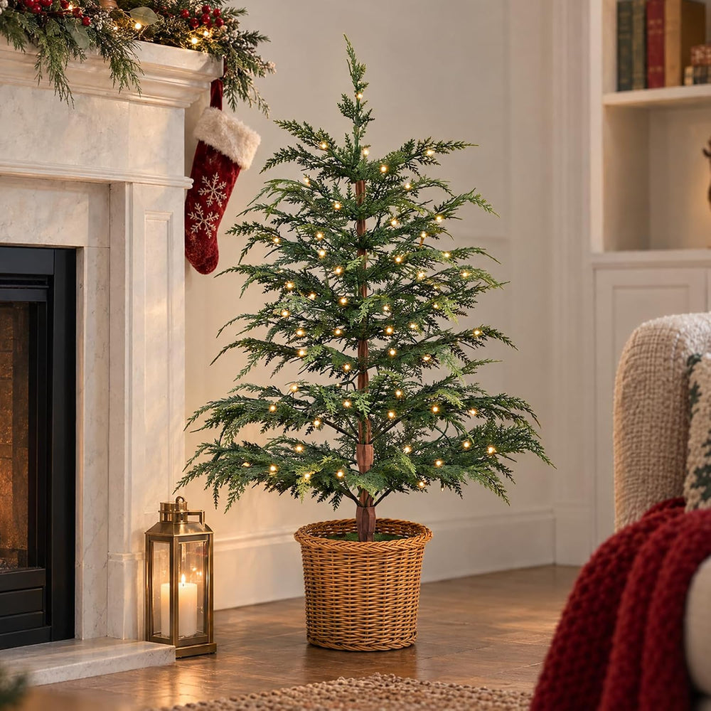 Christmas Decorations 2 Pack 3FT Pre-Lit Artificial Cypress Christmas Tree