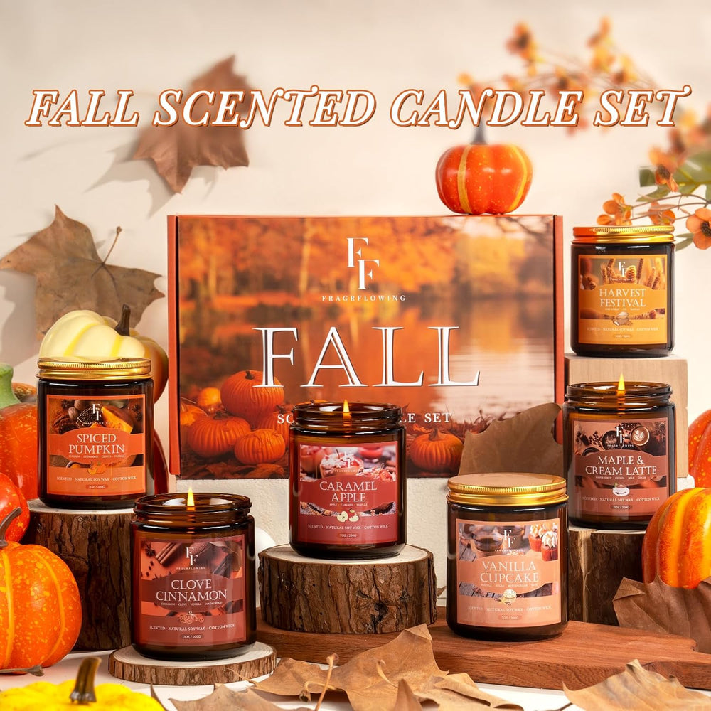 Fall Candles Set, 6 Pack Candles for Home Scented Natural Soy Wax, Autumn Gif...