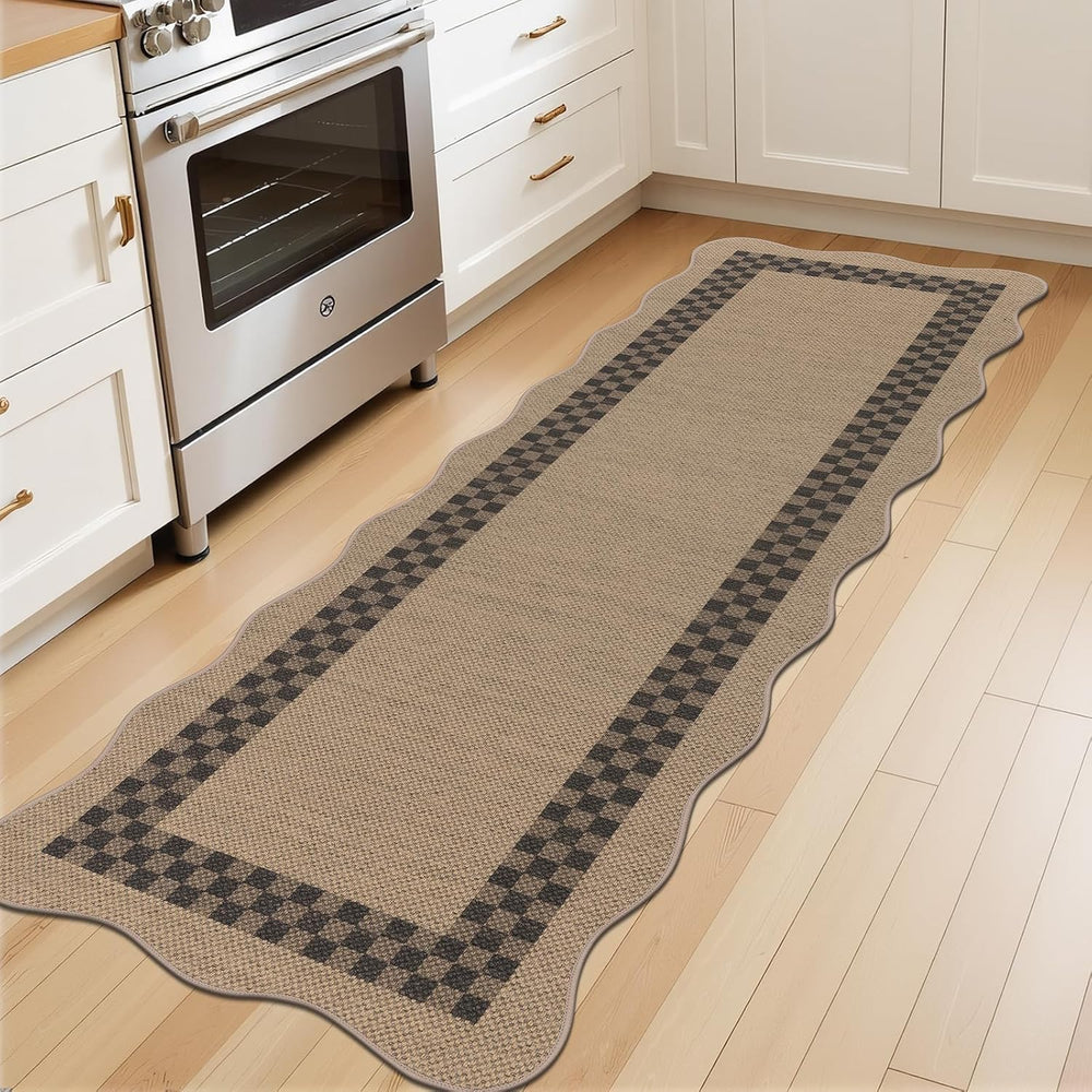 Hallway Runner Rug, 2'x6' Non Slip Faux Jute Runners Checked