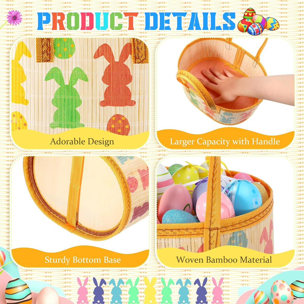 Reallnaive 4 Pcs Foldable Easter Baskets Large Bamboo Woven Gift Baskets