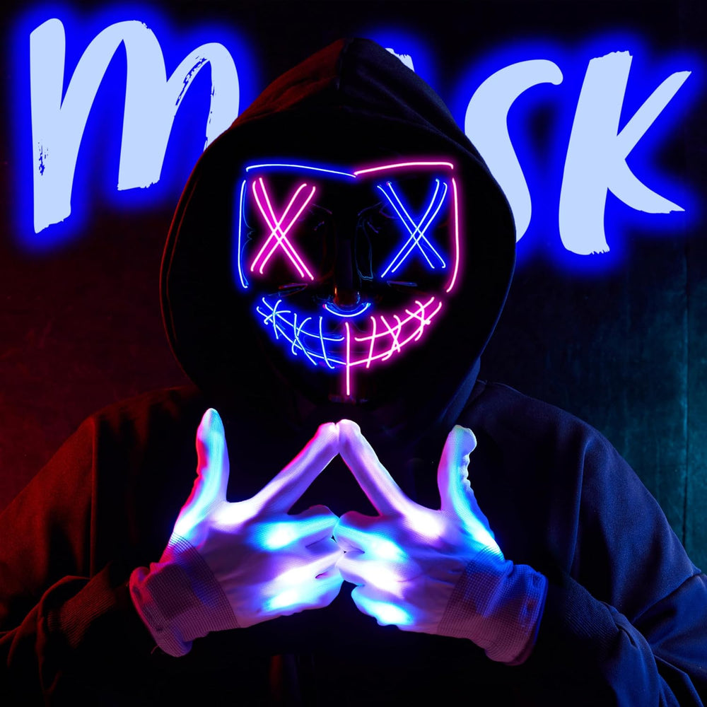 JOYIN Halloween Led Mask, Light Up Mask and Gloves for Cosplay Costume (Pink ...
