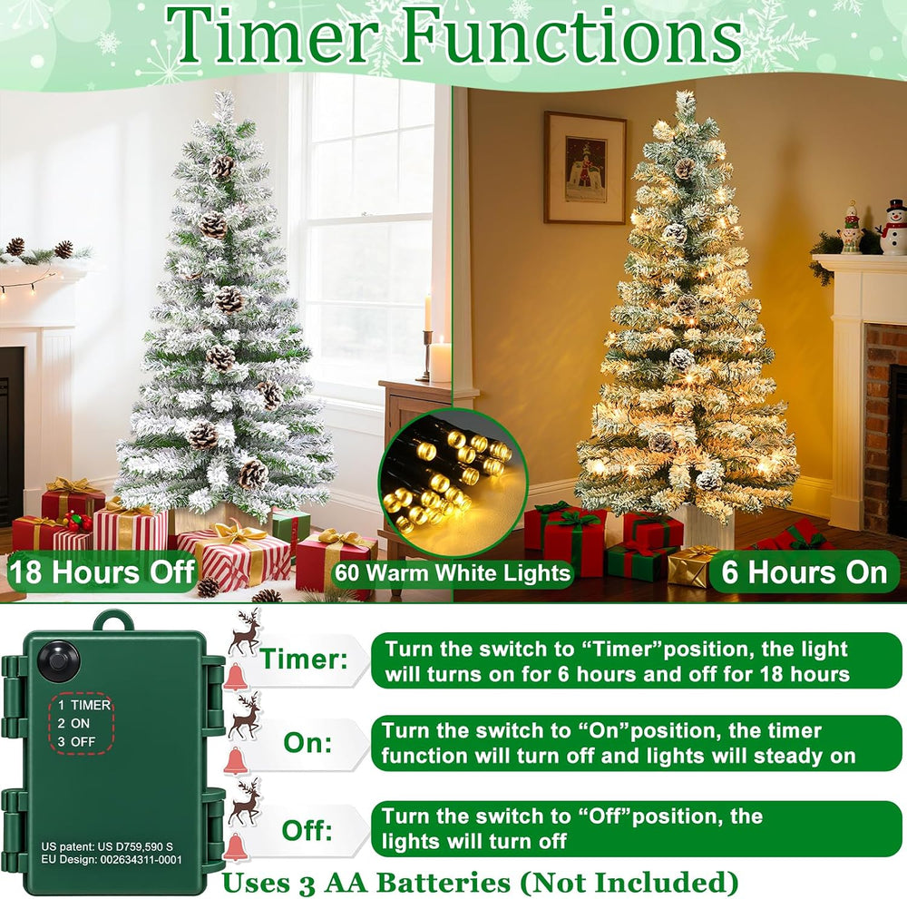Outdoor Christmas Decor 2 Pack 4 Ft Snow Flocked Entrance Tree with Lights