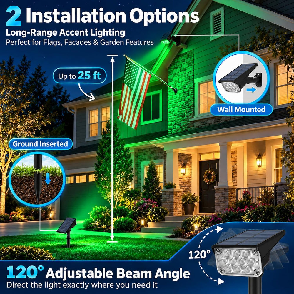 T-SUNUS Green Solar Spotlights 2 Pack IP65 Waterproof Dusk-to-Dawn Garden