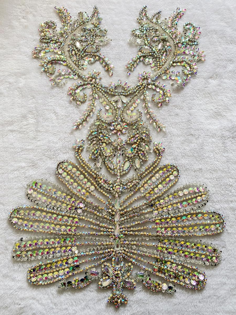 Pure Handmade Beads Rhinestones lace Applique Bodice Patches Trimming sew on ...