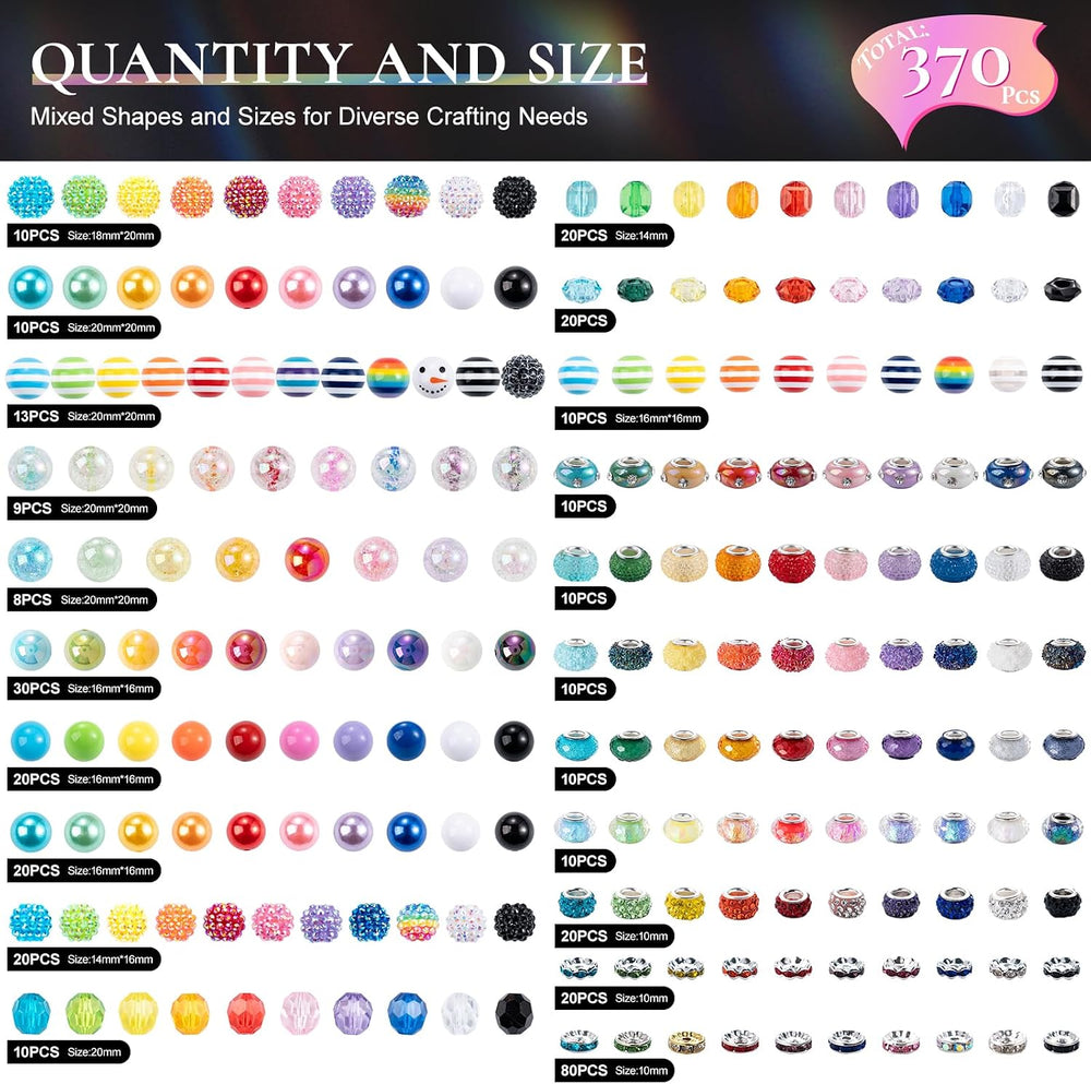370pcs Beads for Pens DIY Kit,Rhinestone Spacer Acrylic Focal Beads