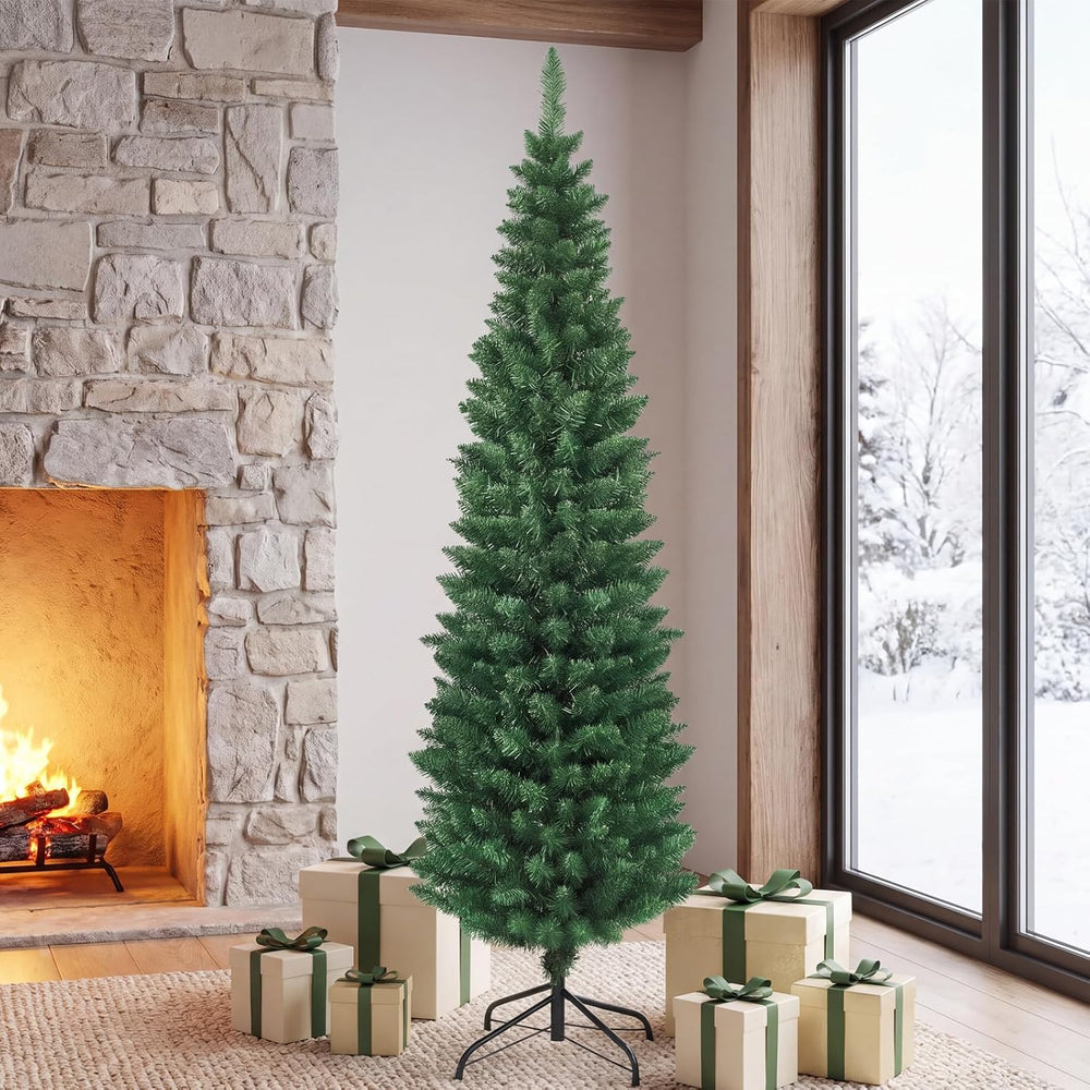 HAPPYGRILL 6FT Pencil Christmas Tree Slim Xmas Tree for Home Outdoor Decorati...