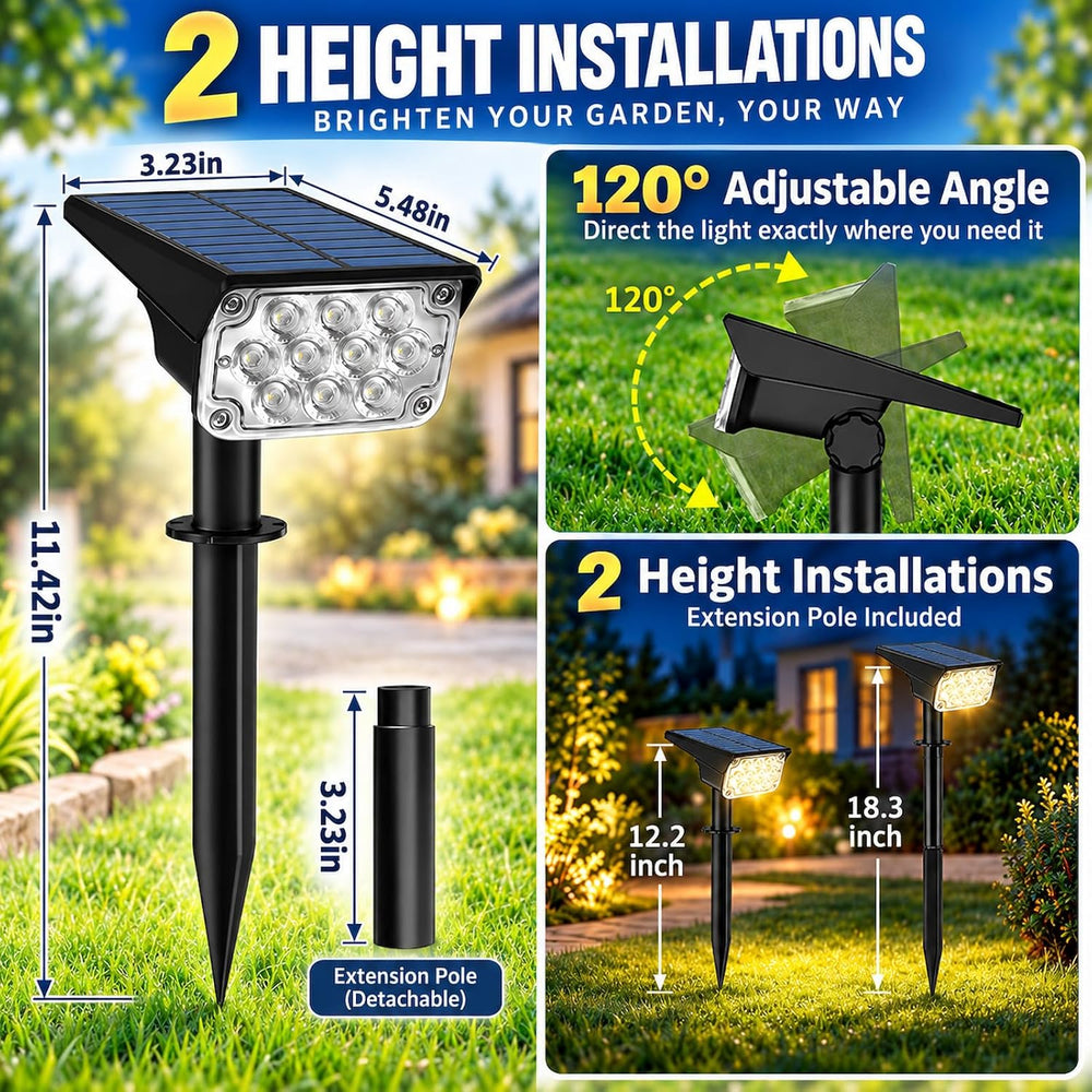 T-SUNUS Green Solar Spotlights 2 Pack IP65 Waterproof Dusk-to-Dawn Garden