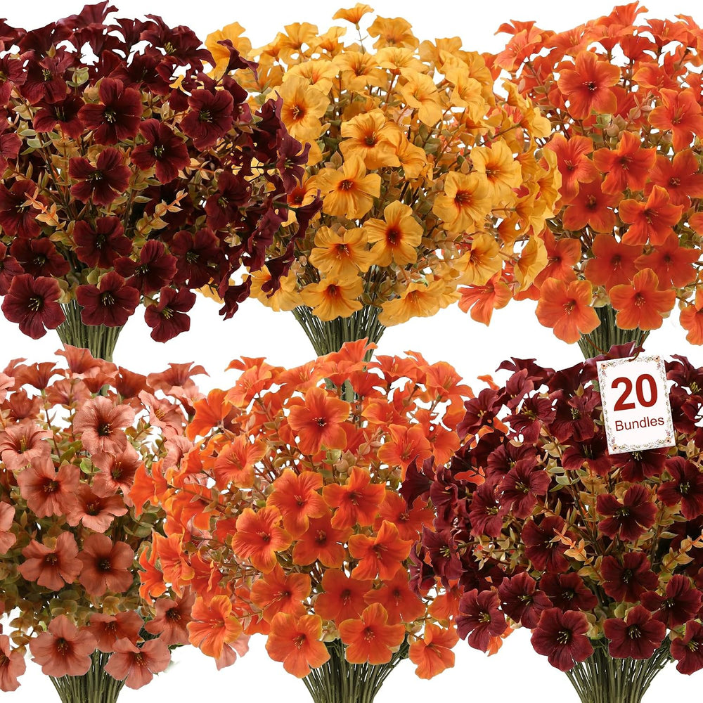 20 Bundles Artificial Fall Petunias Flowers for Outdoors, Mixcolor