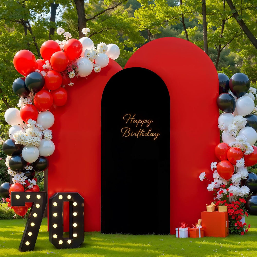 Black and Red Arch Backdrop Cover Set of 3-6.6ft, 7.2ft, 8ft Arch Covers