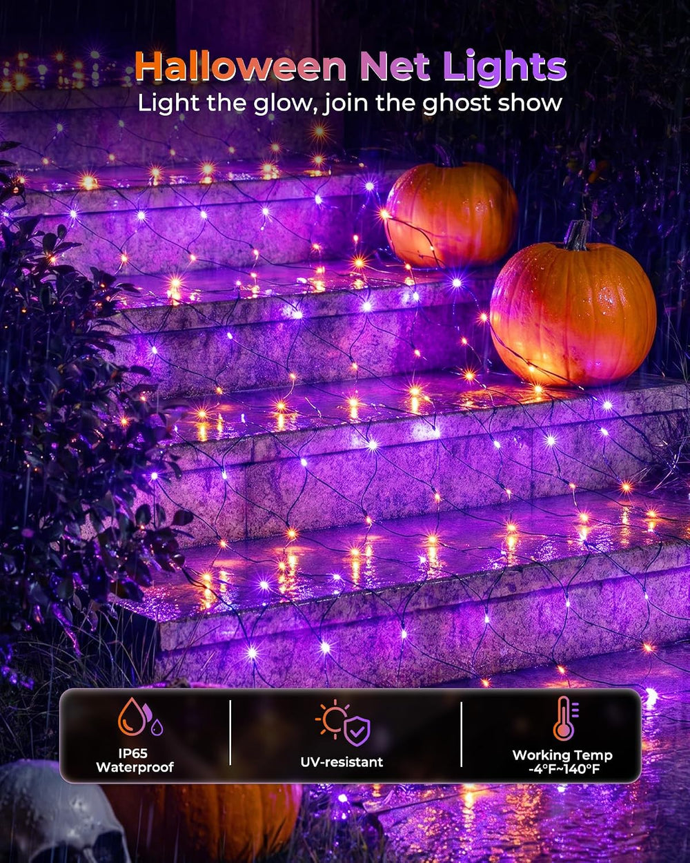 2 Pack 360 LED 12×5FT Halloween-Net-Lights-Outdoor, 12 Light Modes & Timer