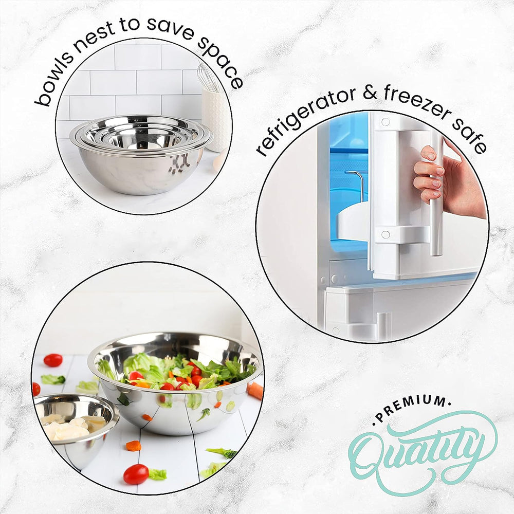 WHYSKO Stainless Steel Mixing Bowls Set, 5-Piece Meal Prep & Food Storage