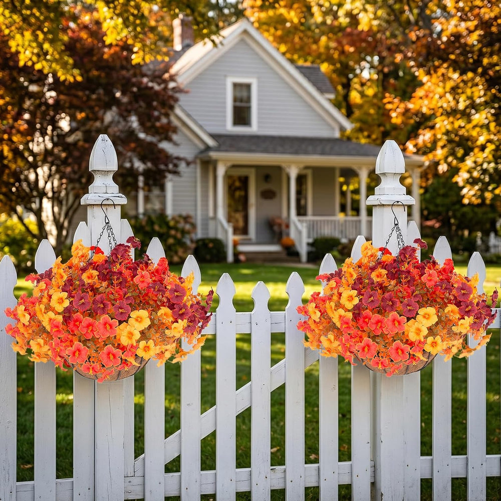 Daynight 2 Set Artificial Fall Hanging Basket with 24 Pcs Petunias Outdoor