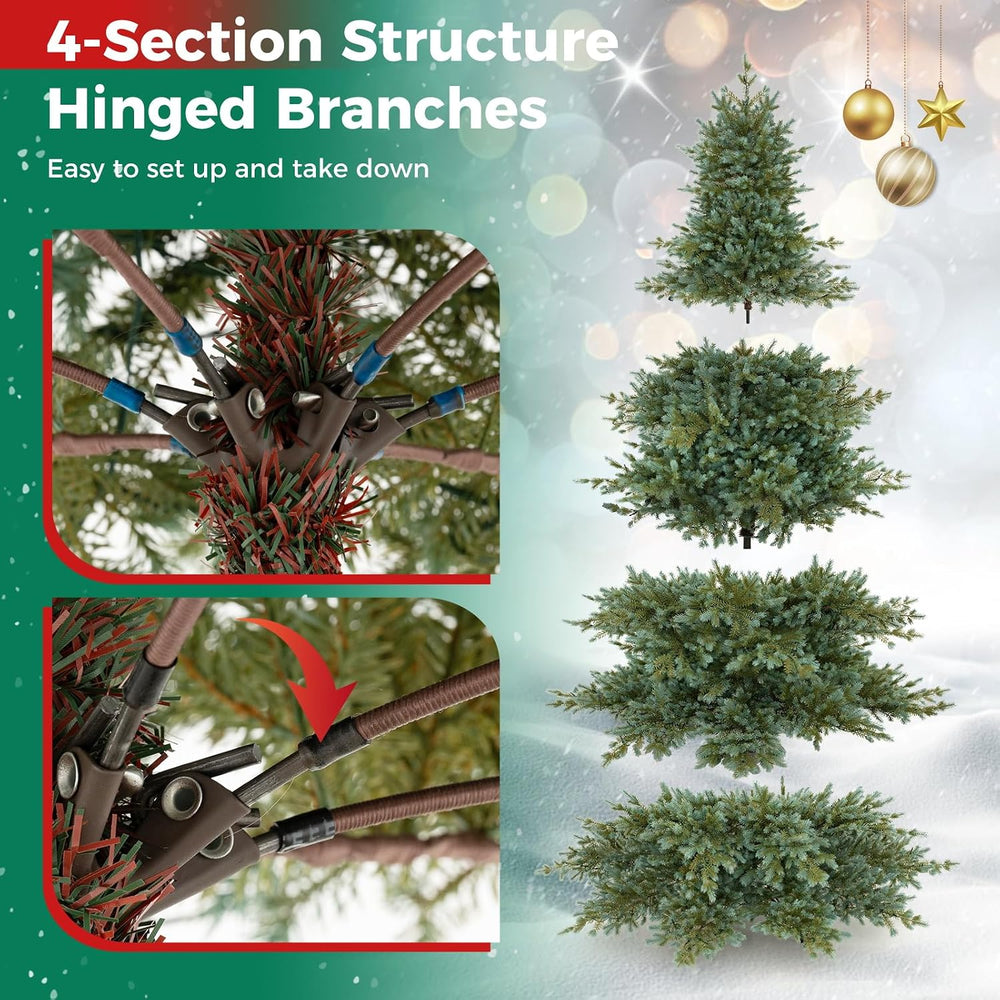 HAPPYGRILL 8 FT Pre-Lit Artificial Christmas Tree w/ 630 Warm White Lights