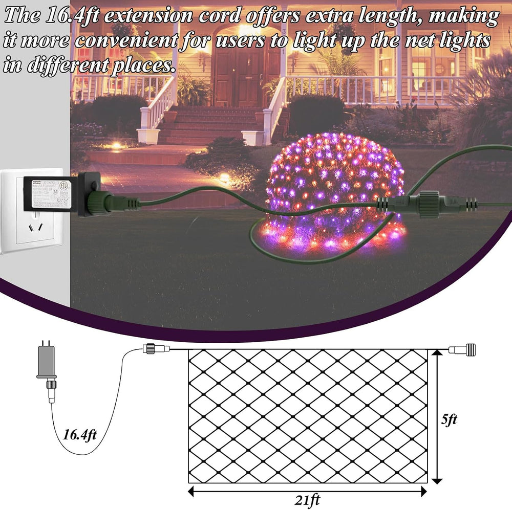 360LED Net Lights Halloween Decorations, 21ft x 5ft Purple Orange Mesh Lights...