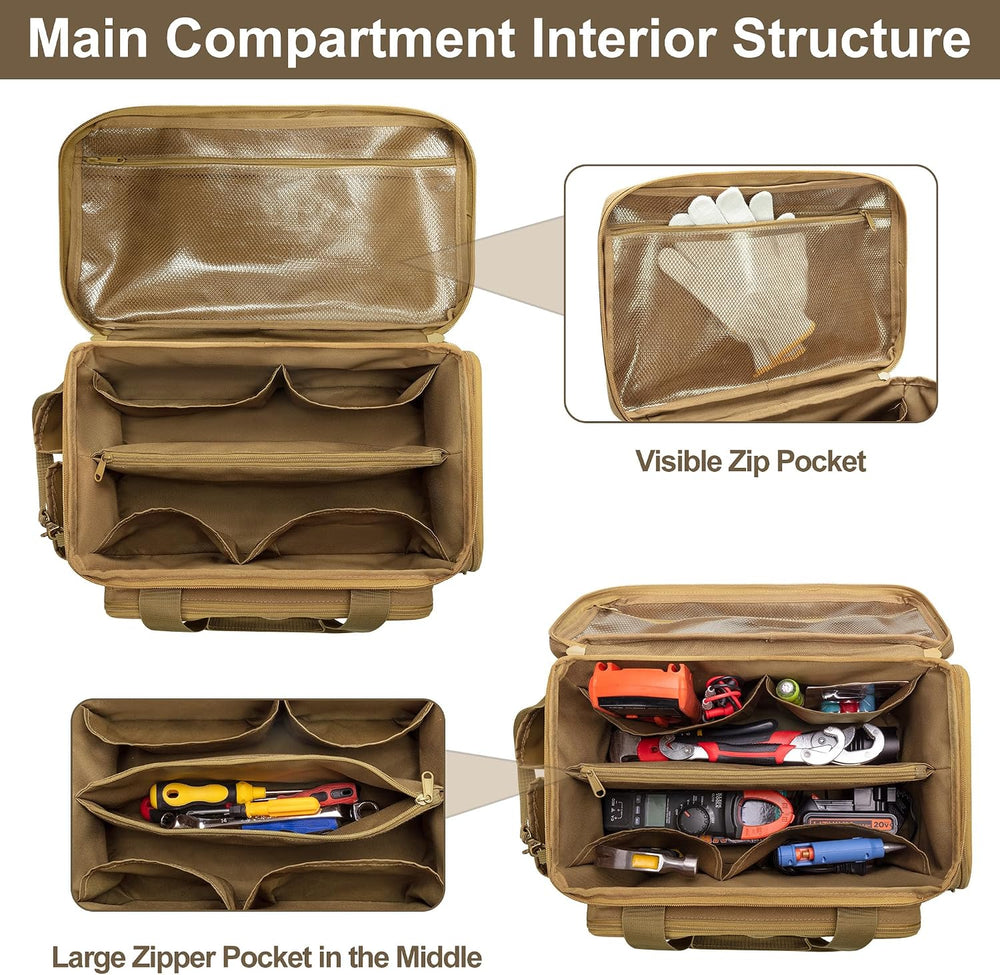 Rexmica 14-Inch Tool Bag Tool Storage Organizer Tactical Range Bag, Khaki