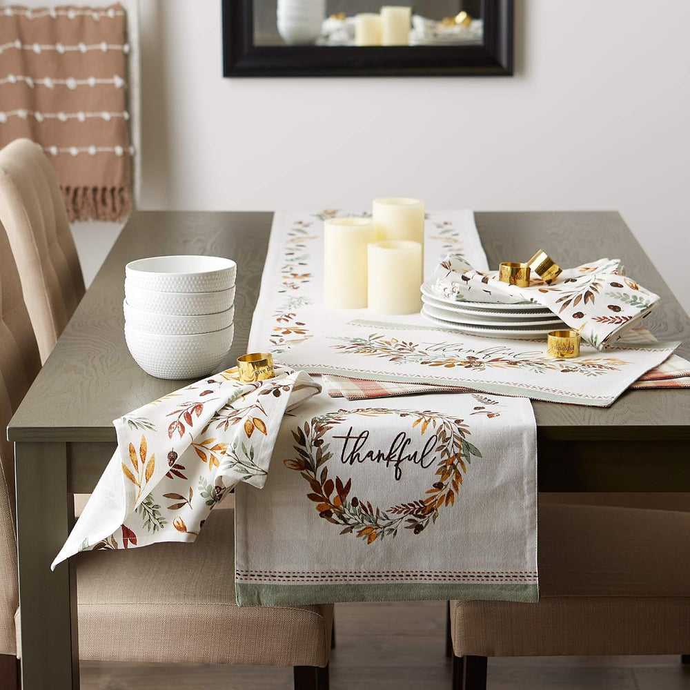 DII Thankful Autumn Collection Fall Tabletop Decoration, Reversible Table Run...
