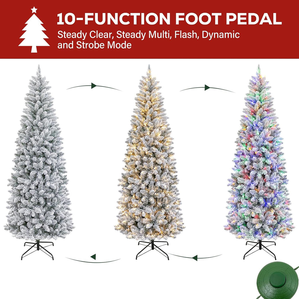 Hykolity 6 ft Pencil Prelit Christmas Tree with Snow Flocked Branches, 200 Wa...