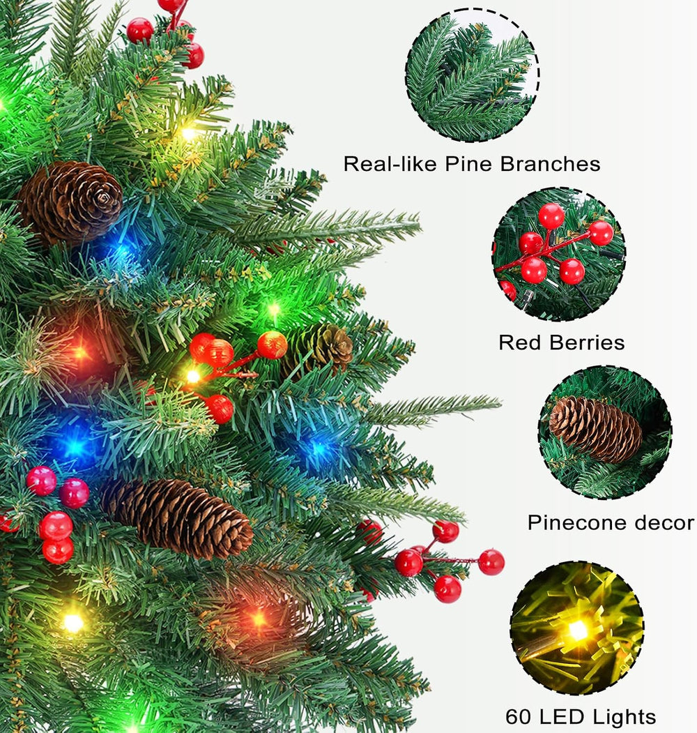 2 Pack Artificial Christmas Urn Filler, 18in Pre-lit Outdoor Christmas Tree