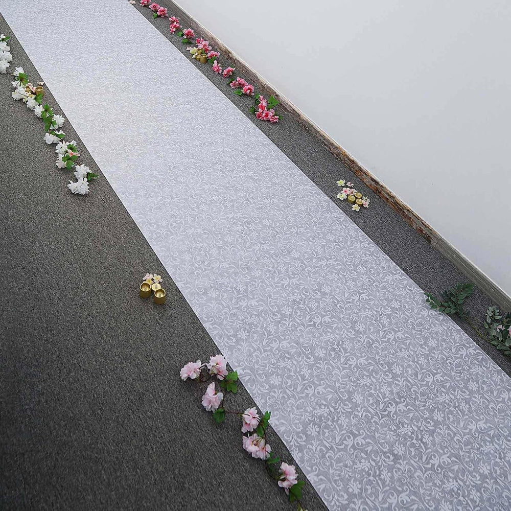 Efavormart 3ft x 100ft White Floral Lace Aisle Runner, Long Decorative Lace C...
