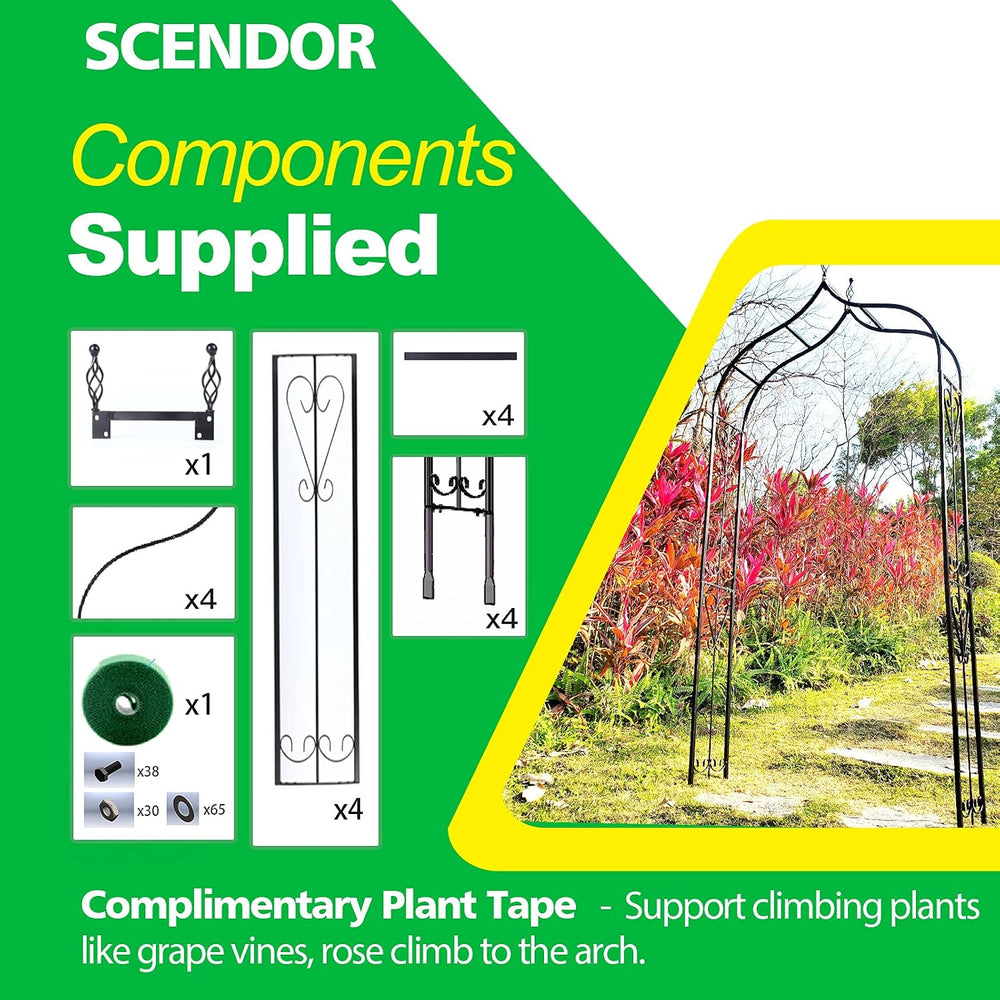 Black Iron Garden Arch Trellis 14.2" L x 46.5" W x 98.4" H Arbor
