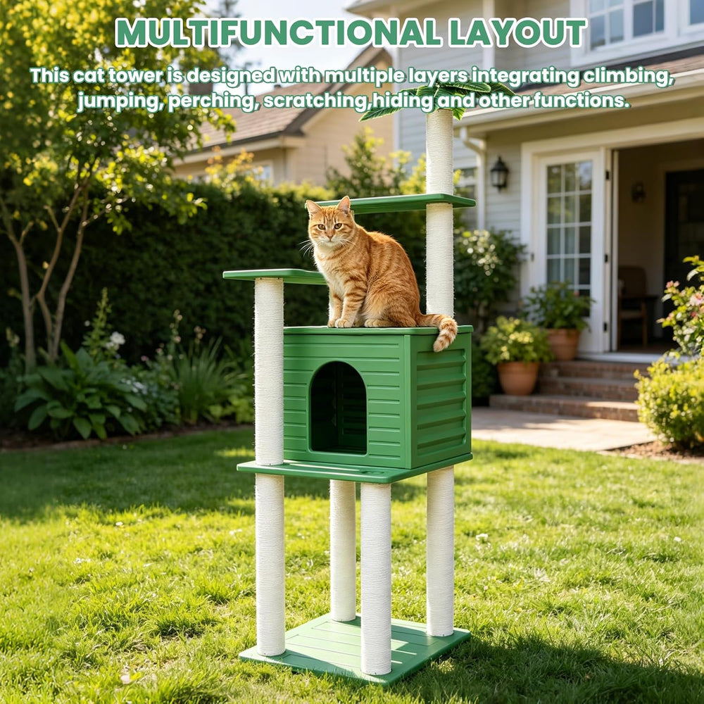 Outdoor Tall Weatherproof Cat Tree Tower with PE Board and Cat Scratch Post