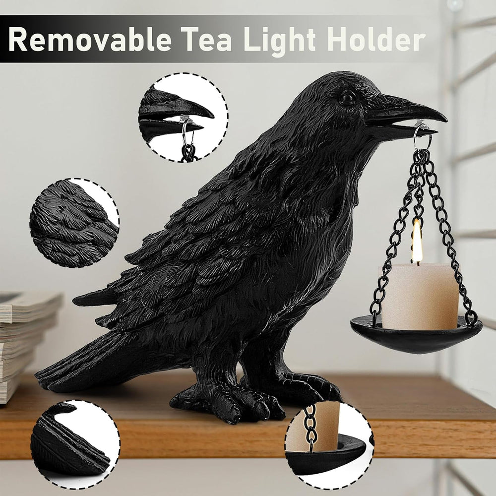 Gothic Crow Lamp with Tealight Candle Holder Resin Raven Decor Statue Gothic ...