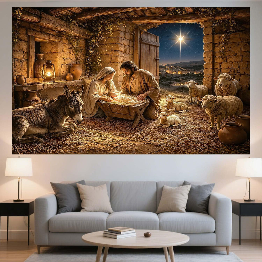 10X8ft Christmas Nativity Scene Photography Backdrop Birth of Jesus Banner, H...