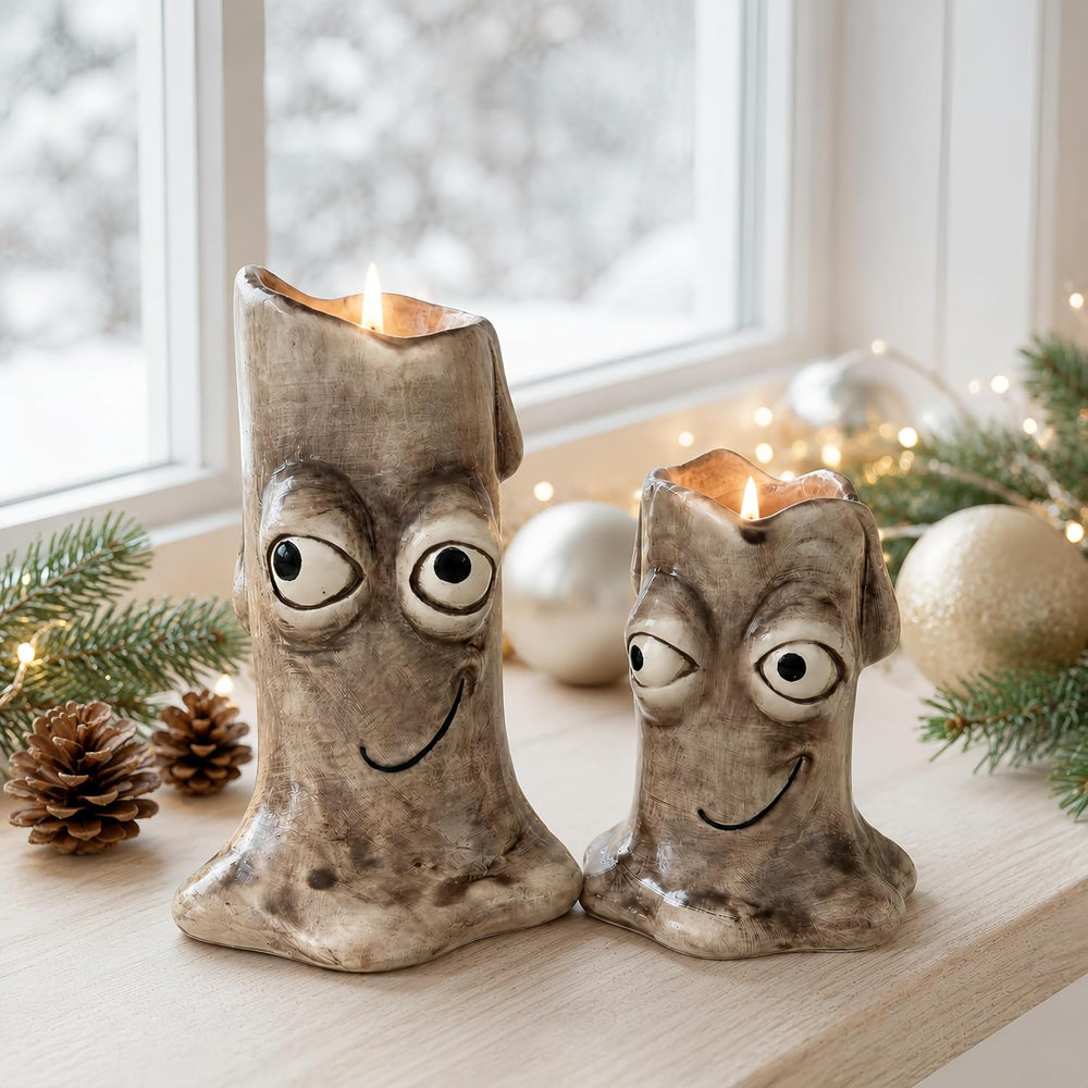 2 PCS Ceramic Candle Holders, Funny Face Decor Set for Home