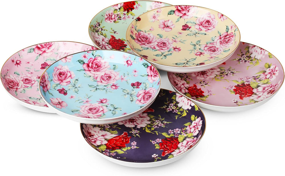 BTaT- Floral Gold Rim Dessert Plates, 8", 6 Pack, Christmas