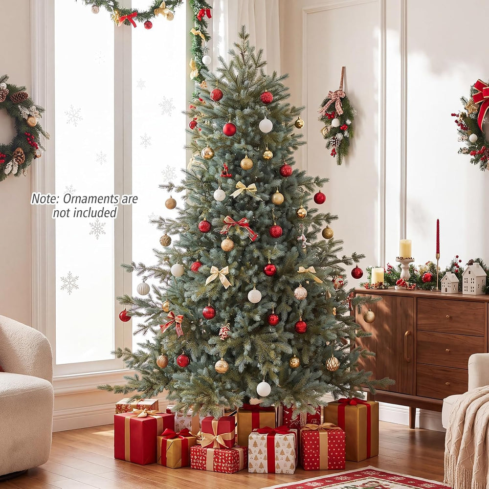 COSTWAY 6 FT Full Pre-Lit Artificial Christmas Tree, 350 Warm White LEDs