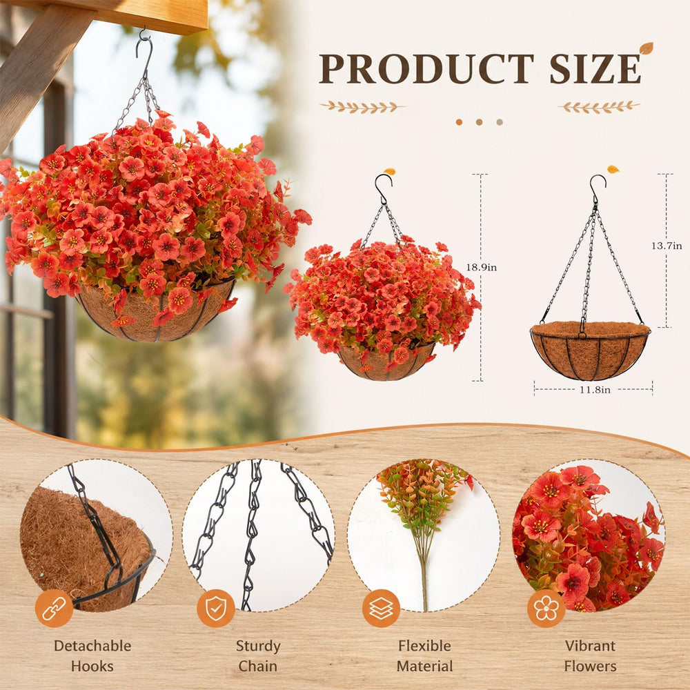 Artificial Outdoor Flowers with Hanging Baskets, 24pcs Fake Fall Mums Flower ...