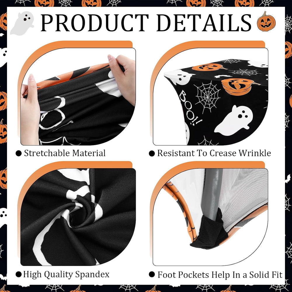 Mindsoft 2 Pack 6ft Rectangular Spandex Tablecloth, Pumpkin Ghost Printed