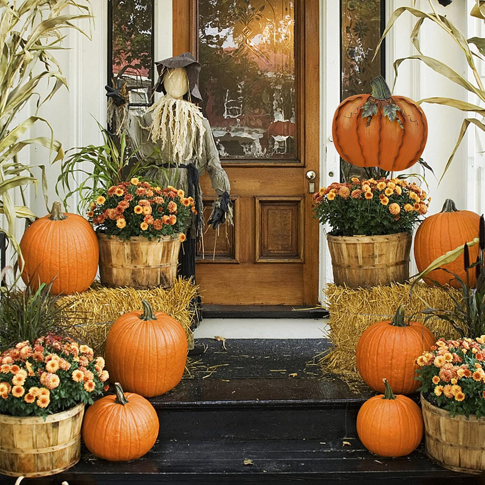 Pumpkin Garden Stake Metal Yard Sign Fall Decor Decorative Pumpkin Yard